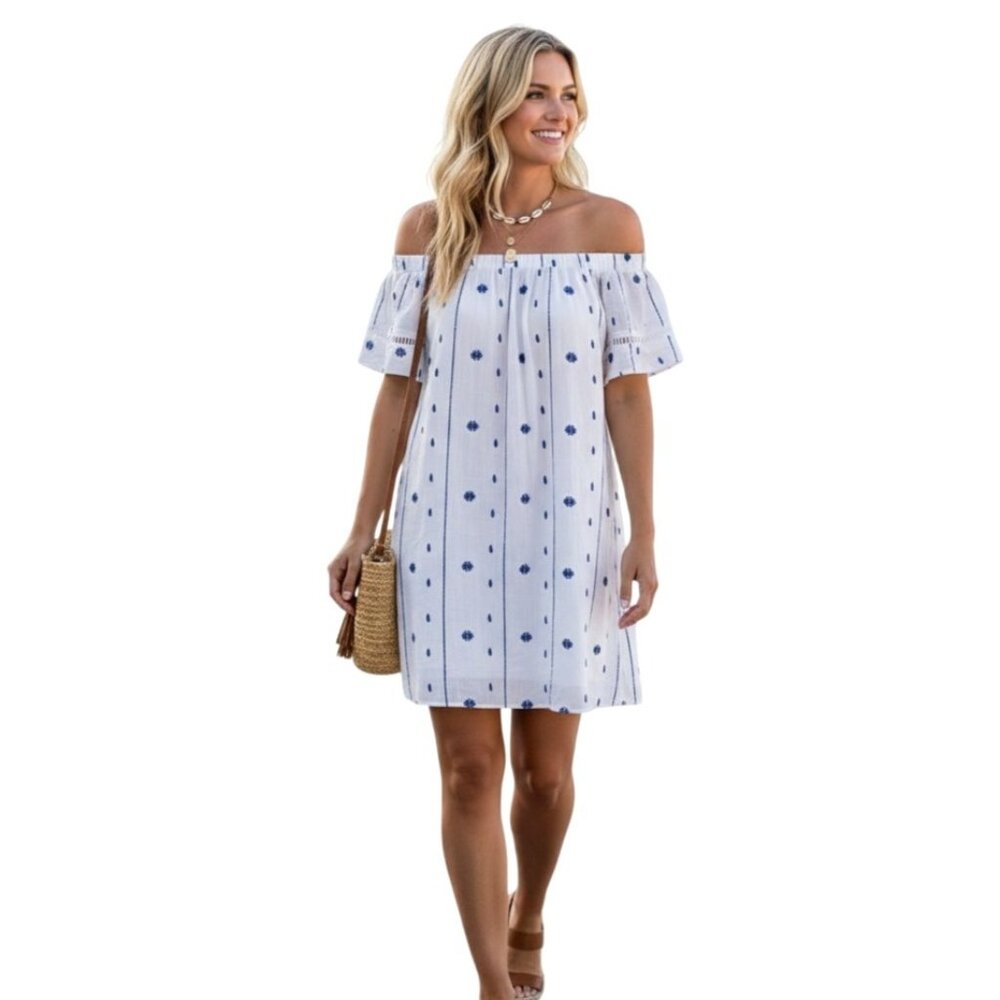 Rebellion Milos Off The Shoulder Embroidered Boho Dress M Vacation Romantic
